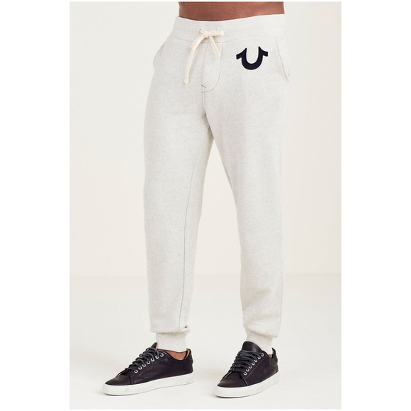 True Religion Men's Classic Logo Jogger Sweatpants in Oatmeal
